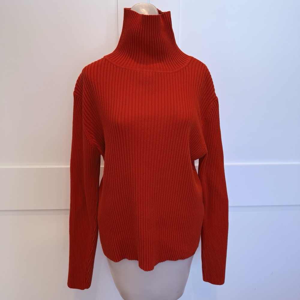 Womens 111 State Ribbed Turtleneck Sweater Red/Orange Y2K Cotton‎ Size XL
